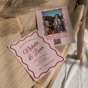 Modern Bold Colourful Retro Funky Photo Wedding Invitation