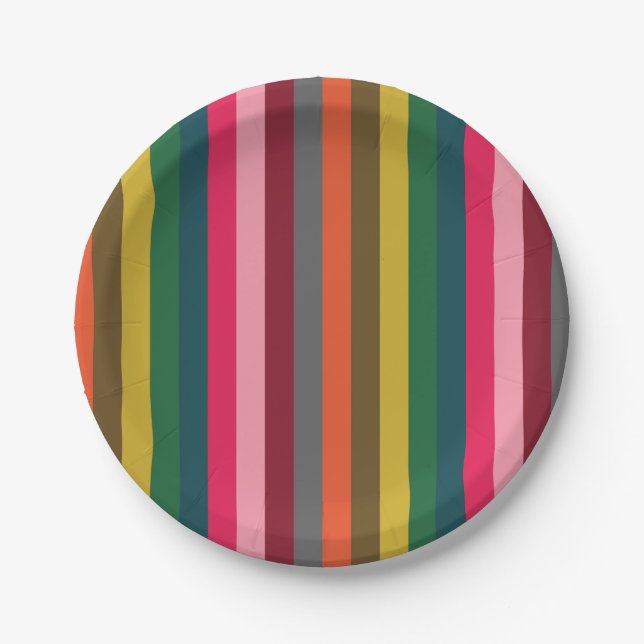 Modern Bold Colourful Stripe Patter Paper Plate (Front)
