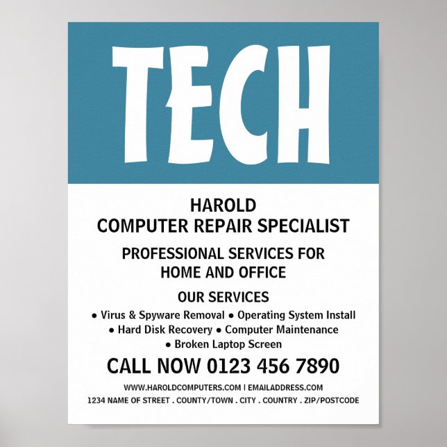 Modern Bold Computer Repair Specialist Advertising Poster (Front)