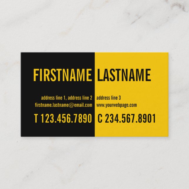 Modern Bold Contrast Black Yellow Profile Card (Front)