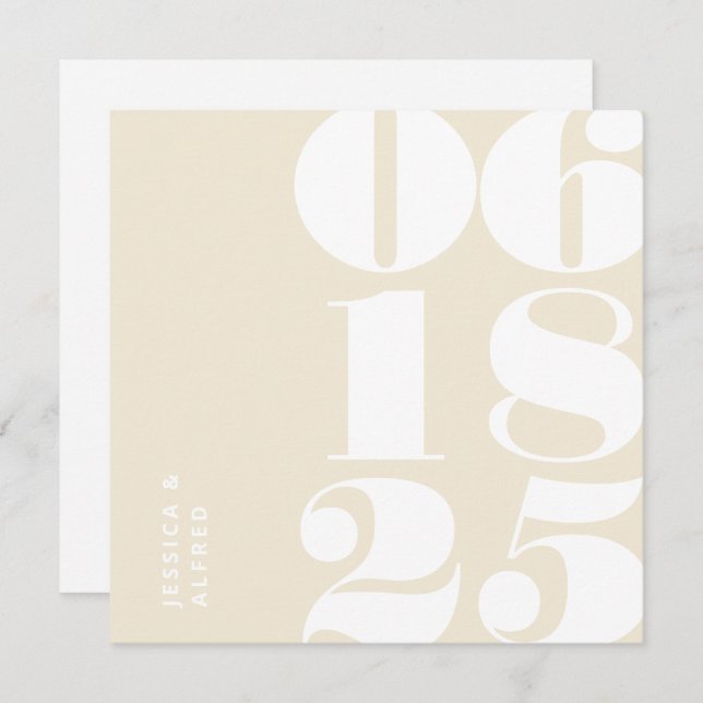 Modern Bold Cream Beige Big Date Wedding Save The Date (Front/Back)