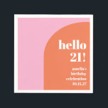 Modern Bold Cute Pink Orange 21st Birthday Custom Napkin<br><div class="desc">Modern Bold Cute Pink Orange 21st Birthday Custom Napkins</div>