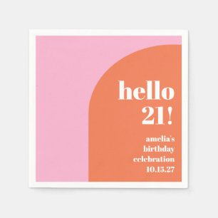 Modern Bold Cute Pink Orange 21st Birthday Custom Napkin