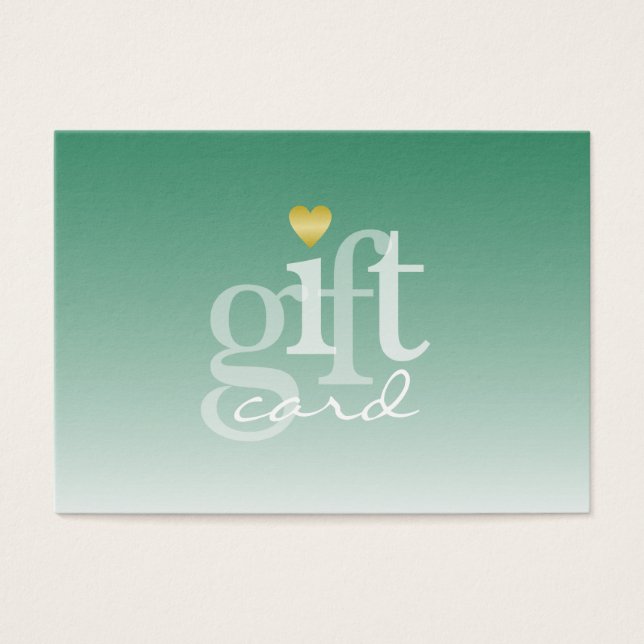 Modern Bold Dark Green Ombre Gold Heart Gift Card (Front)