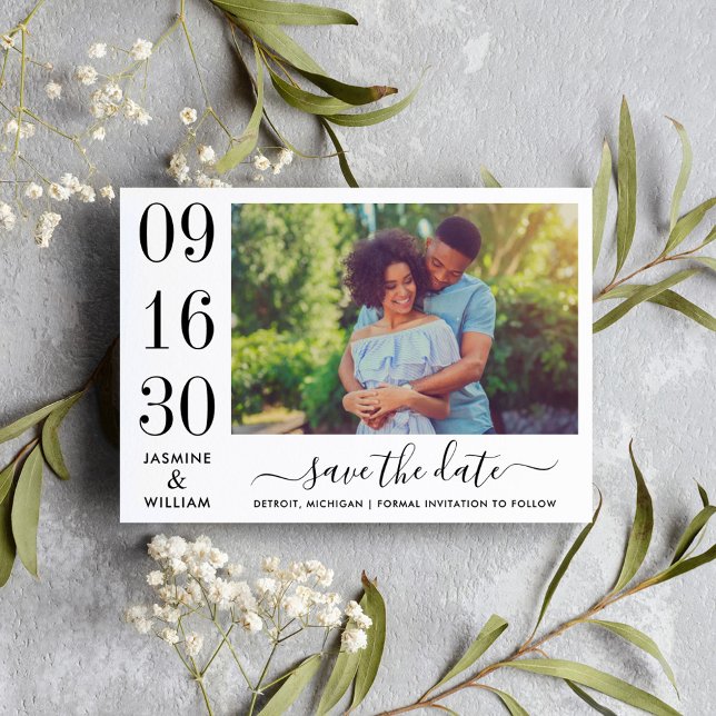 Modern Bold Date Numeral Photo Wedding Save The Date (Creator Uploaded)