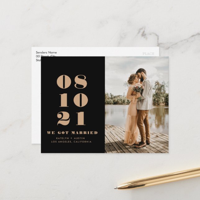 modern bold date wedding announcement postcard (Front/Back In Situ)