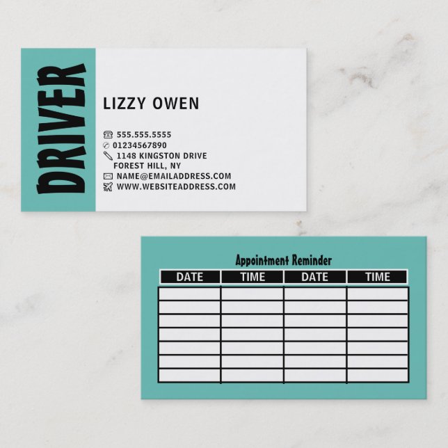 Modern Bold, Driving School/Instructor Appointment Business Card (Front/Back)