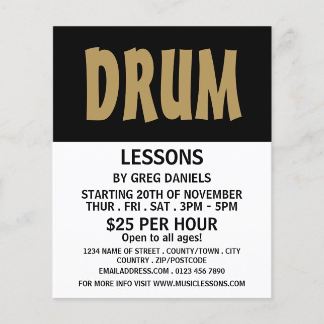 Modern Bold, Drum Lessons Advertising Flyer (Front)