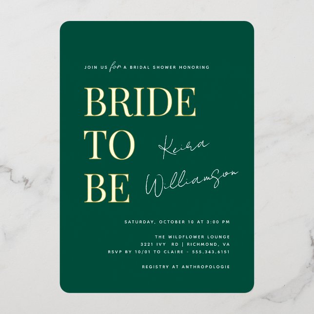 Modern Bold Emerald Green and Gold Bridal Shower (Front)