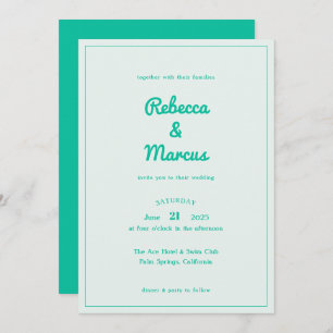 Modern Bold Emerald Mint Retro Vibes Wedding Invitation
