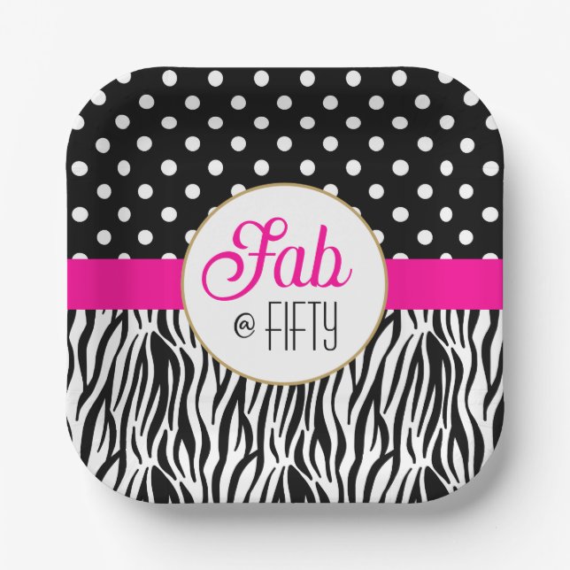 Modern Bold Fifty & Fabulous 50th Birthday Paper Plate (Front)