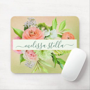 Modern Bold Floral Pink Green Girly Gift Mouse Pad
