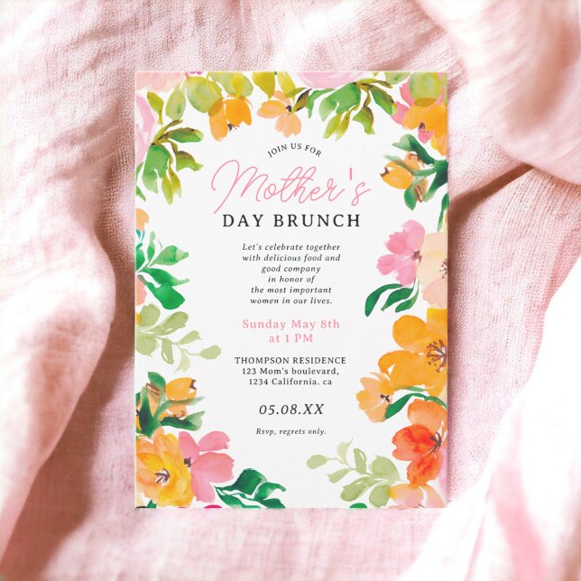 Modern bold floral script mother's day brunch invitation (Modern bold floral script mother's day brunch invitation)