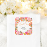Modern bold flowers thank you bridal shower square sticker<br><div class="desc">Show your appreciation with this beautiful “Thank You” sticker, perfect for adding a personalised touch to your bridal shower favours. Featuring a vibrant hand-painted floral border in shades of pink, orange, and yellow, this sticker adds a cheerful and elegant accent to any gift or envelope. Customise with the bride’s name...</div>