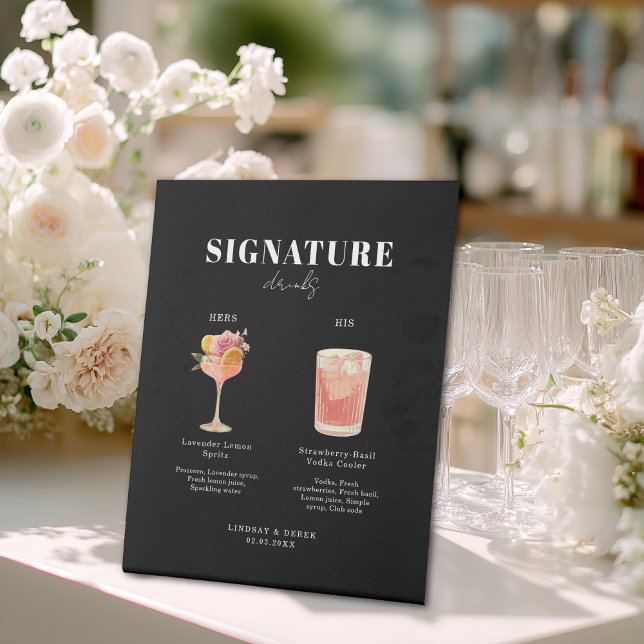 Modern Bold Font His & Hers Drinks Wedding Pedestal Sign (Modern Bold Font His & Hers Drinks Wedding Pedestal Sign)