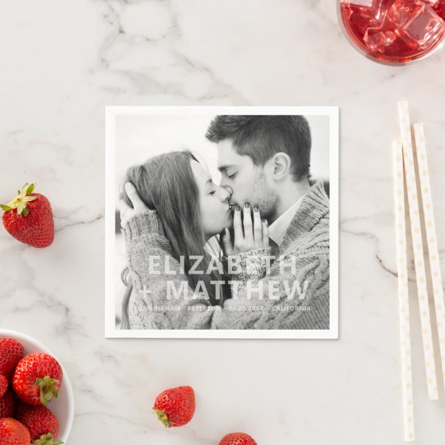 Modern Bold & Fun Typography Custom Photo Wedding Napkin (Insitu)