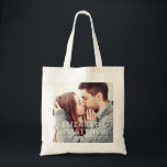 Modern Bold & Fun Typography Custom Photo Wedding Tote Bag<br><div class="desc">Add a custom photo.  Date is bold serif typography. Bride-to-be and Groom-to-be names are in sans serif typography.</div>