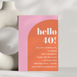 Modern Bold Geometric Pink Orange 40th Birthday Invitation