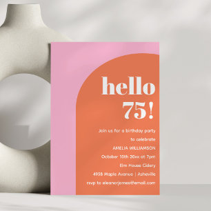 Modern Bold Geometric Pink Orange 75th Birthday Invitation