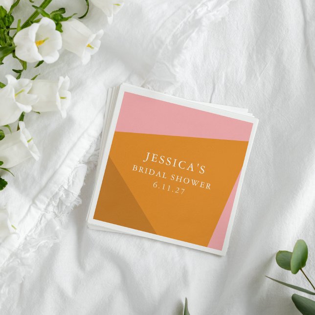 Modern Bold Geometric Pink Orange Bridal Shower Napkin (Creator Uploaded)