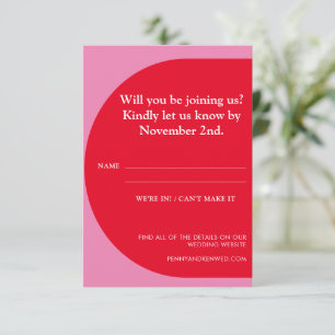 Modern Bold Geometric Playful Red Pink Wedding RSVP Card