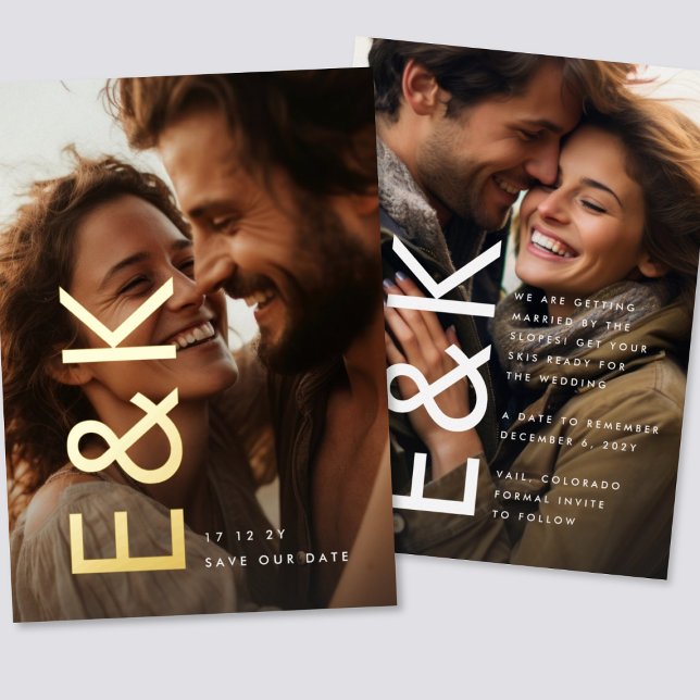Modern BOLD Gold 2 Photo Monogram Save THE Date (Creator Uploaded)