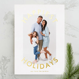 Modern Bold Gold Christmas Elegant Two Photo Foil Holiday Card