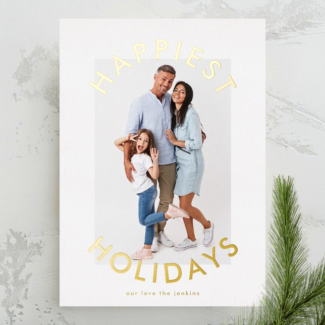 Modern Bold Gold Christmas Elegant Two Photo Foil Holiday Card (Creator Uploaded)