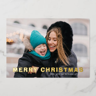 Modern bold GOLD MERRY CHRISTMAS photo Foil Holiday Card
