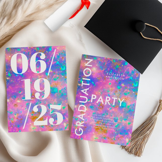 Modern Bold Gold Opal Stone Graduation Party Invitation (Creator Uploaded)