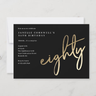 Modern Bold Gold Type 80th Birthday Invitation