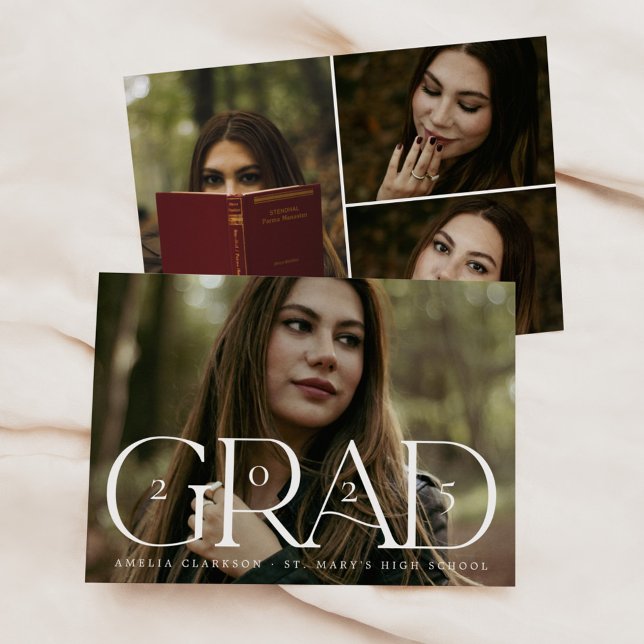 Modern Bold Grad 4 Photo Personalised Card (Creator Uploaded)