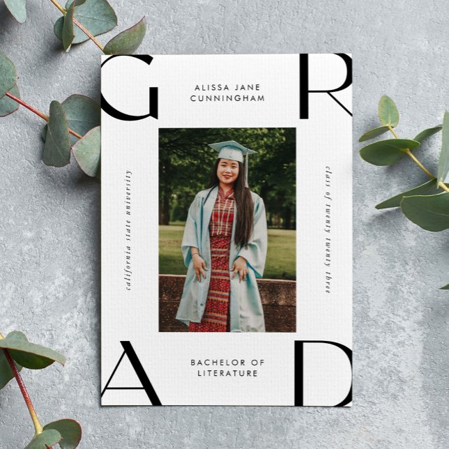 Modern Bold GRAD Typography Graduation Photo Announcement Postcard (Creator Uploaded)