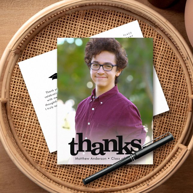 Modern bold graduation photo typography thank you postcard (Creator Uploaded)