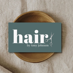 Modern Bold Green Faux Silver Scissors Hairdresser Business Card