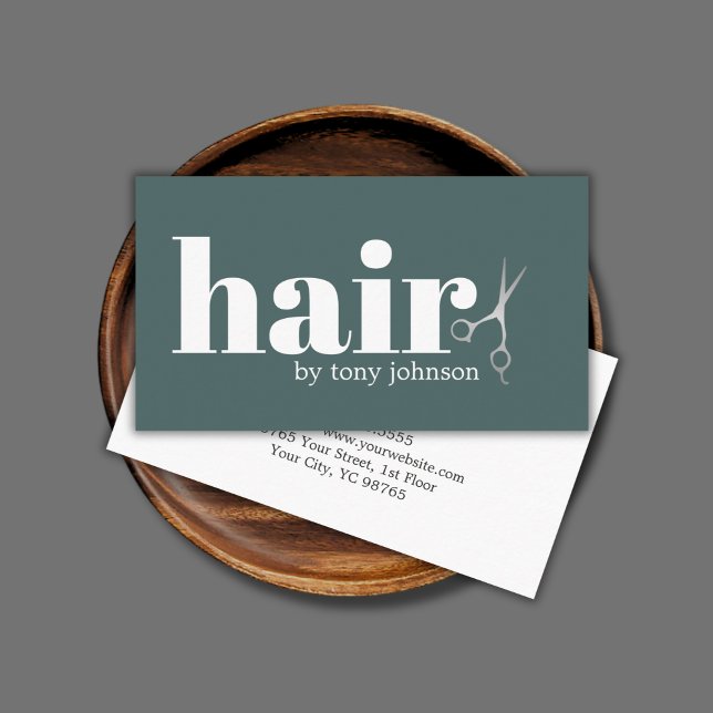 Modern Bold Green Faux Silver Scissors Hairdresser Business Card (Creator Uploaded)