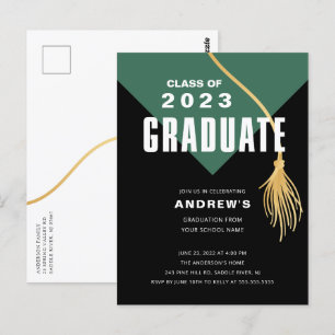 Modern Bold Green Grad Cap Graduation Postcard