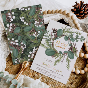 Modern Bold green wreath winter bridal shower Invitation