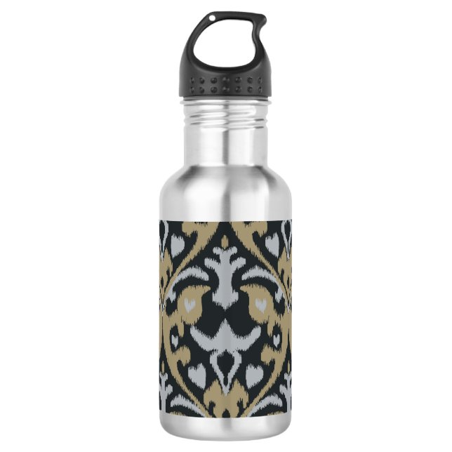 Modern bold grey beige black ikat tribal pattern 710 ml water bottle (Front)