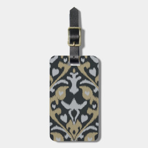 Modern bold grey brown black ikat tribal pattern luggage tag