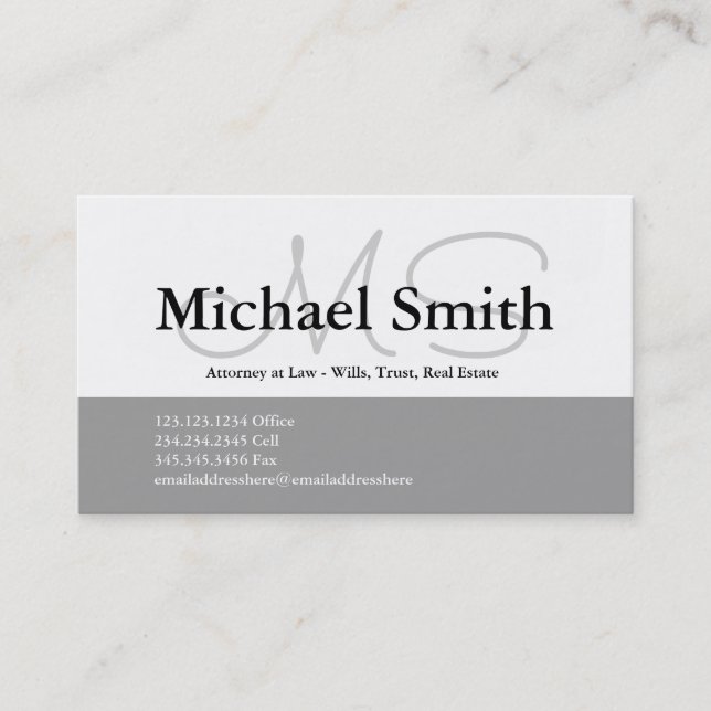 Modern Bold Grey Initials - Business Card (Front)