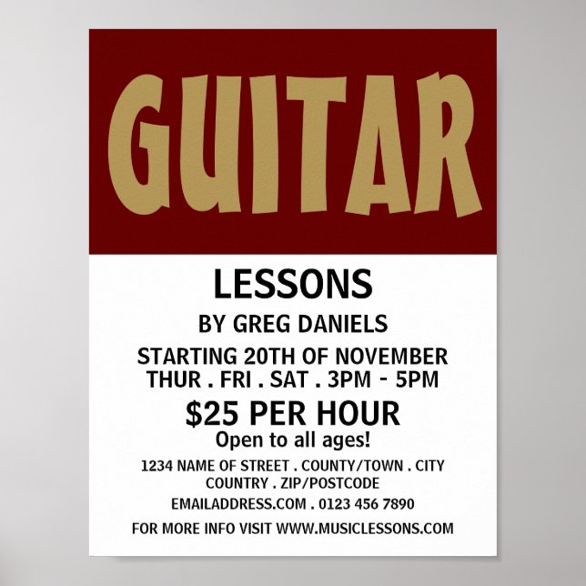Modern Bold, Guitar Lessons Advertising Poster (Front)