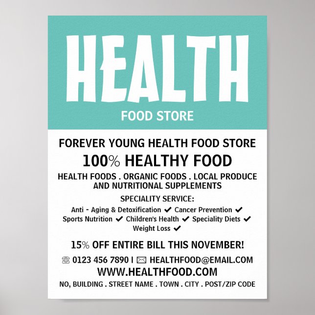 Modern Bold, Health Food Store Advertising Poster (Front)