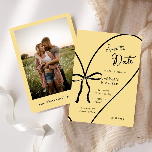 Modern Bold Heart Bow Photo Wedding Save The Date Invitation (Creator Uploaded)