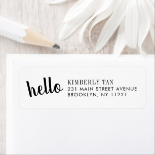 Modern Bold Hello Script Name Black Typography Return Address Label