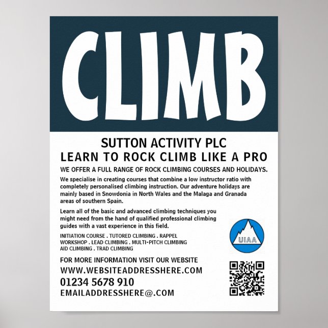 Modern Bold, Hiking & Climbing Advertising Poster (Front)