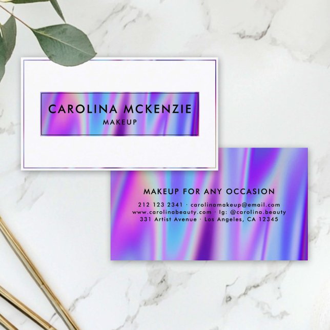 Modern Bold Holographic Makeup Artist Rainbow Business Card (Creator Uploaded)