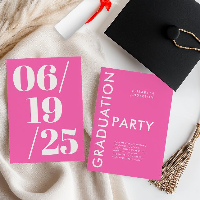 Modern Bold Hot Pink Graduation Party Invitation (Creator Uploaded)