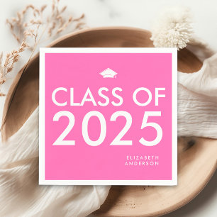Modern Bold Hot Pink Personalised Graduation Party Napkin