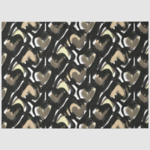 Modern Bold Illustrated Sepia Hearts Pattern Tissue Paper